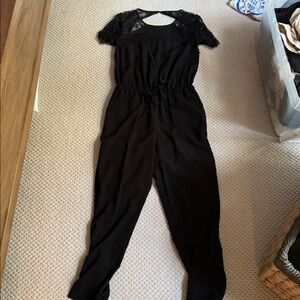 LOFT Black Lace Sleeve Jumpsuit
